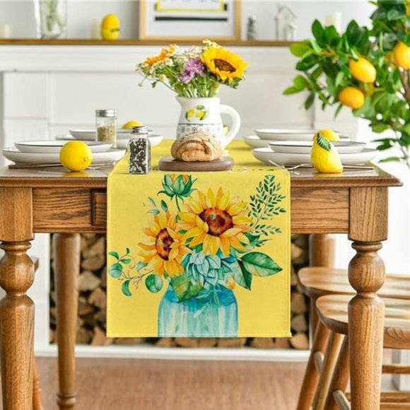 Farmhouse Table Runner Sunflower Decor Spring Summer Cottage Decorative Cloth - Picture 2 of 8
